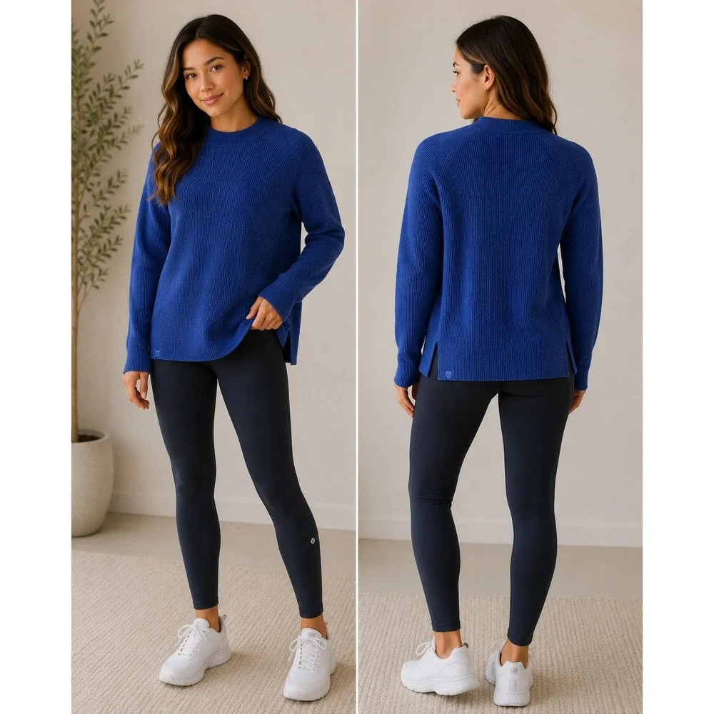 Lululemon Merino Wool Blend Ribbed Crewneck Sweater Blue LW3GMAS Size 12